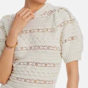 Sea New York Dentelle wool and lace puff sleeve pullover sweater Size Large